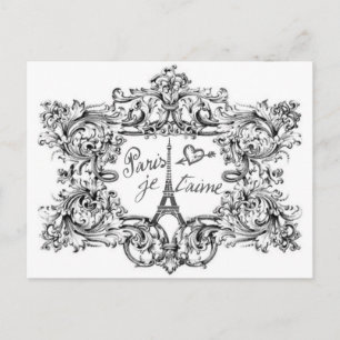 POSTAL EIFFEL Y CORAZÓN DE PARIS JET'AIME BAROQUE