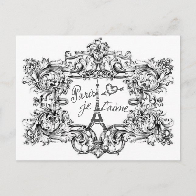 POSTAL EIFFEL Y CORAZÓN DE PARIS JET'AIME BAROQUE (Anverso)