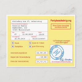 Postal Einladungskarte als Attest/Krankenschein, gelb