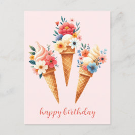 Postal Eis mit Blumen- happy birthday- Aquarell