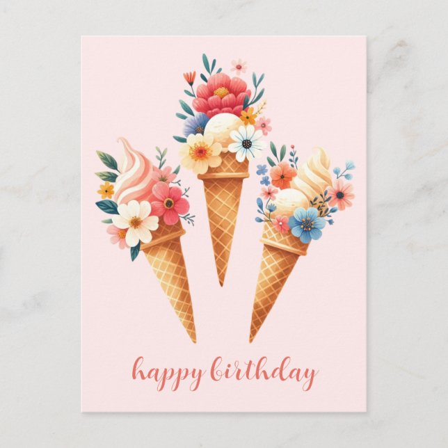 Postal Eis mit Blumen- happy birthday- Aquarell (Anverso)