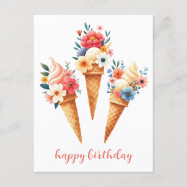 Postal Eisüten mit Blumen- happy birthday- Aquarell