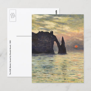 Postal El acantilado de Etretat, puesta de sol por Claude