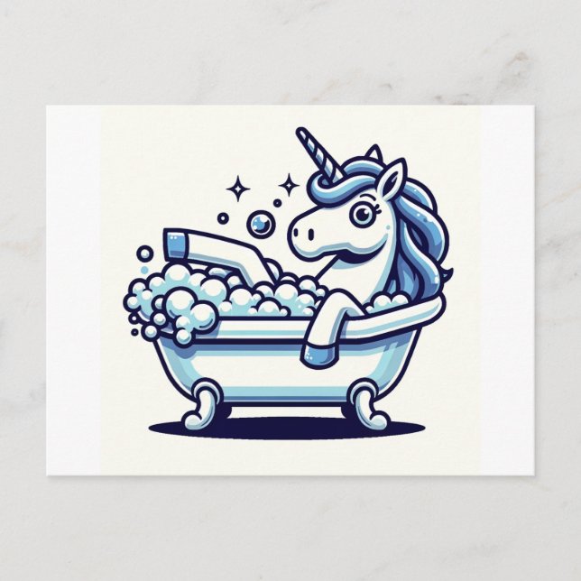 Postal El Adorable Personalizado Unicornio en una bañera (Anverso)