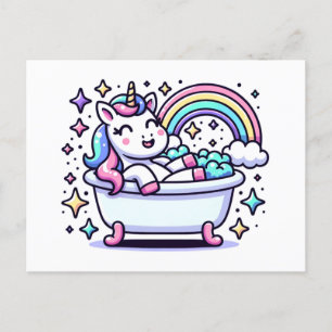 Postal El Adorable Personalizado Unicornio en una bañera