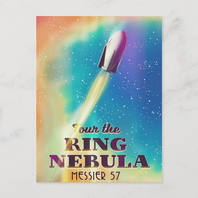 Postal El afiche de viaje espacial del Ring Nebula (Messi (Anverso)