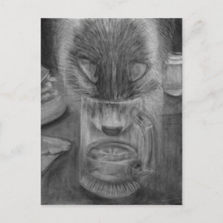 Postal El agua potable del gato corta el dibujo original 