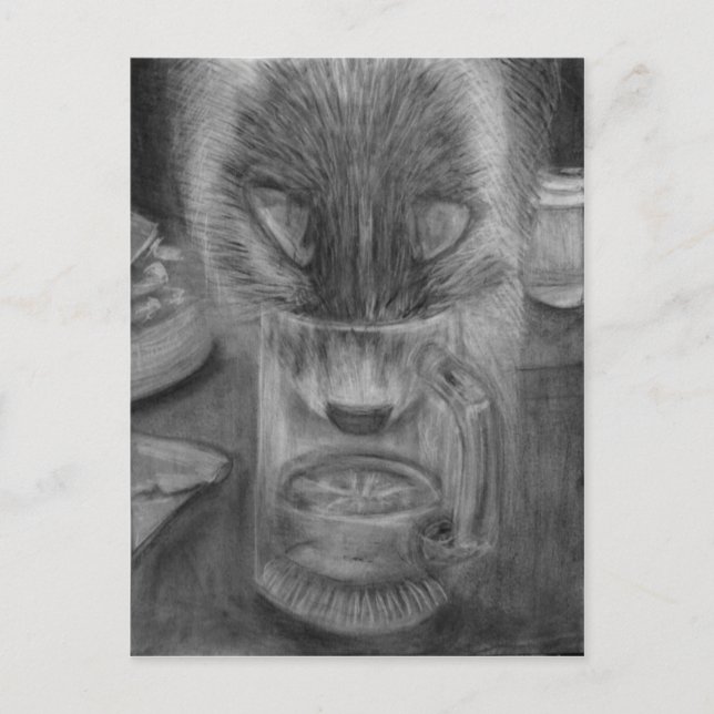 Postal El agua potable del gato corta el dibujo original  (Anverso)