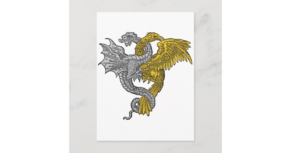 Postal El águila dorada y el dragón plateado entrelazados 