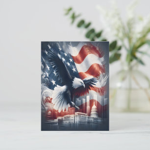 Postal El águila norteamericana se eleva sobre el paisaje