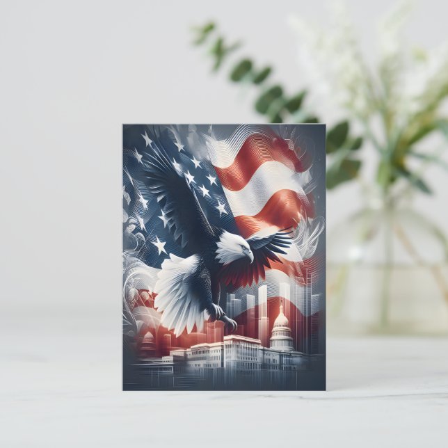 Postal El águila norteamericana se eleva sobre el paisaje (Anverso de pie)