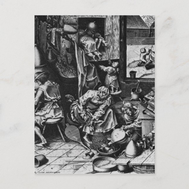 Postal El alquimista de Pieter Bruegel el Viejo (Anverso)