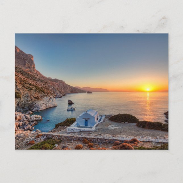 Postal El amanecer de la famosa Agia Anna en Amorgos (Anverso)