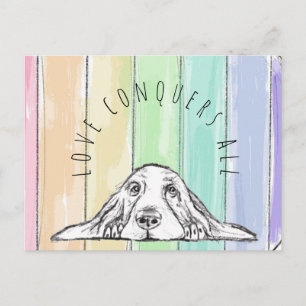 Postal el amor conquista a todo el perro rainbow basset