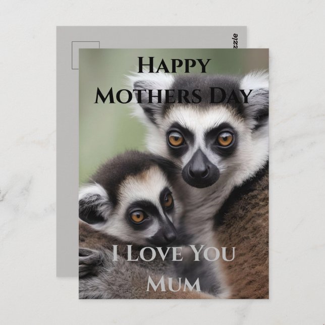 Postal **"El amor de una madre: Mami y bebé Lemur Cudling (Anverso / Reverso)