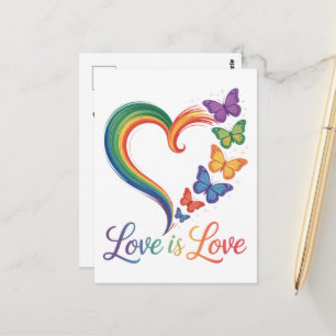 Postal El Amor Es Amor LGBT Mariposa Corazón Arcoíris
