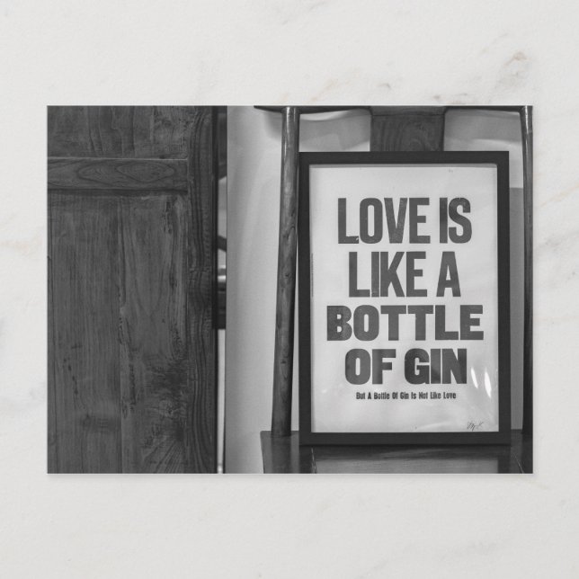 POSTAL EL AMOR ES COMO UNA BOTELLA DE GIN (Anverso)