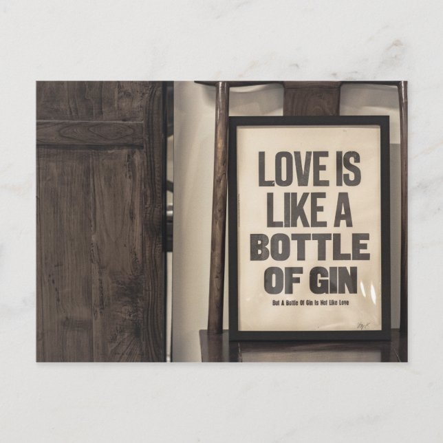 POSTAL EL AMOR ES COMO UNA BOTELLA DE GIN (Anverso)