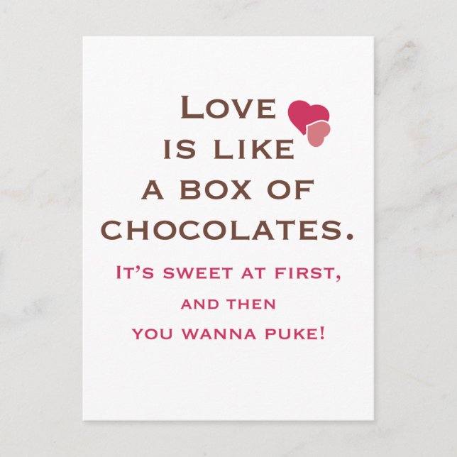 Postal El amor es como una caja de chocolate