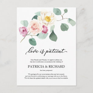 Postal El amor es paciente. Aplazamiento de la boda de eu