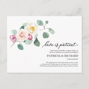 Postal El amor es paciente. Aplazamiento de la boda de eu