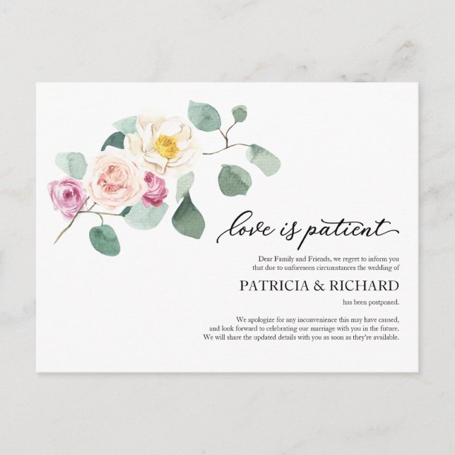 Postal El amor es paciente. Aplazamiento de la boda de eu (Anverso)