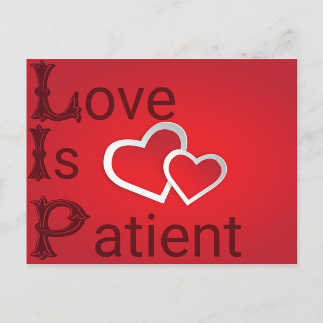 Postal El amor es paciente en rojo (Anverso)