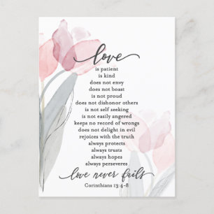 Postal El amor es paciente Tulipanes rosados Biblia Boda