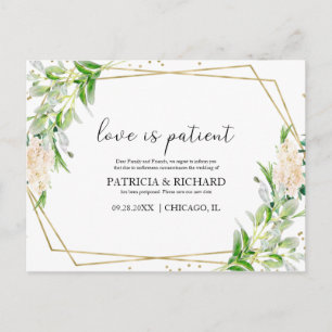Postal El amor es paciente vegetación nueva fecha de boda
