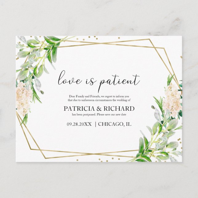 Postal El amor es paciente vegetación nueva fecha de boda (Anverso)