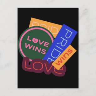 Postal El amor gana. Orgullo. El orgullo gana. LGTB+Orgul