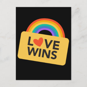 Postal El amor gana. Orgullo LGBT+. Bandera del arcoíris