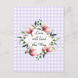 Postal El amor liderará el camino Purple Gingham Postcard
