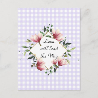 Postal El amor liderará el camino Purple Gingham Postcard