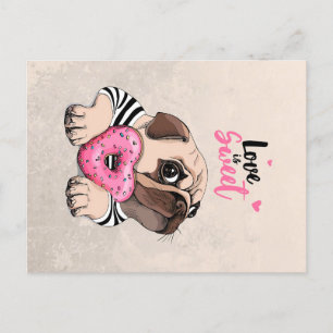 Postal El amor por los perros Pug es un regalo dulce, ide