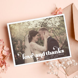 Postal El amor retro moderno y la foto Boda de agradecimi
