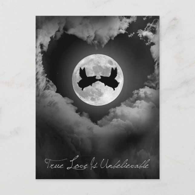 Postal El amor verdadero es besar cerdos voladores increí (Anverso)