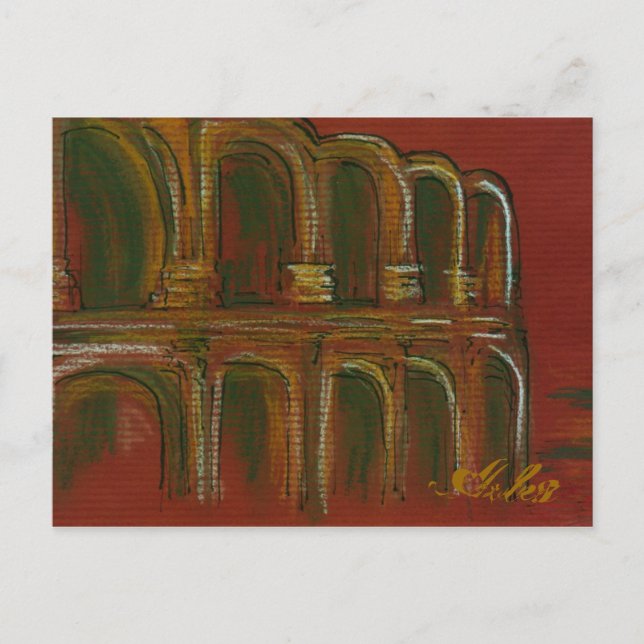 Postal el anfiteatro romano en Arles (Anverso)