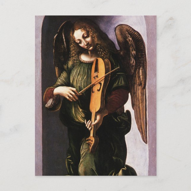 Postal El ángel de Leonardo da Vinci en verde con una vie (Anverso)