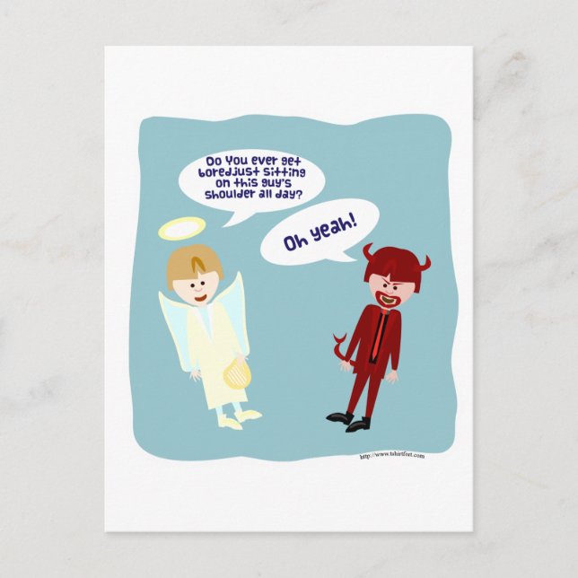 Postal El ángel y el diablo en mi hombro (Anverso)