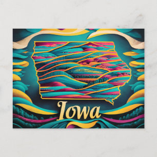 Postal El animado paisaje de Iowa: Vibrante mapa conceptu