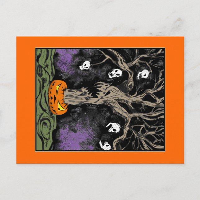 Postal El árbol de Halloween (Anverso)