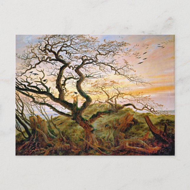 Postal El árbol de los cuervos de Caspar David Friedrich (Anverso)