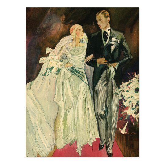 Postal El art déco que se casa, recienes casados del