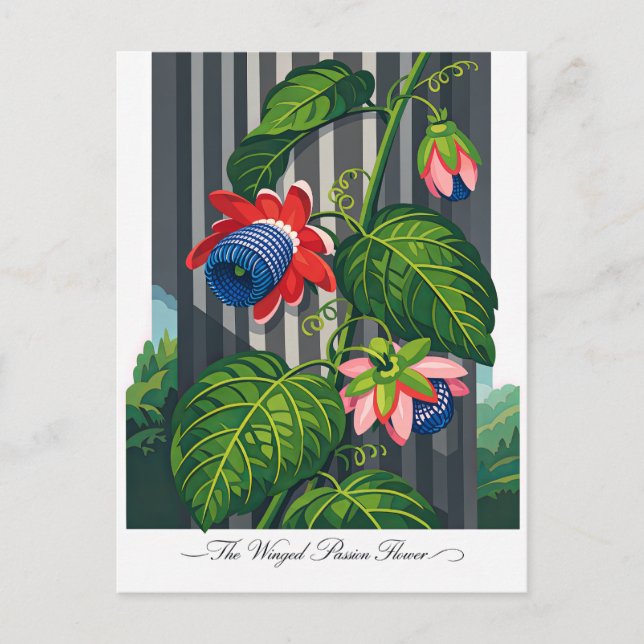 Postal El Arte Botánico de La Flor de la Pasión Alada (Anverso)