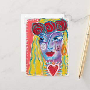 Postal El arte caprichoso de la mujer colorida inspirada 