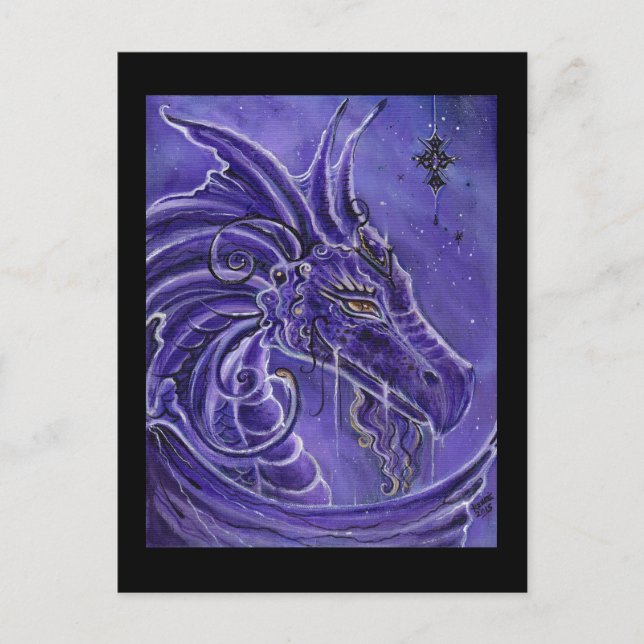 Postal El arte de fantasía del dragón morado de Renee Lav (Anverso)