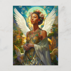 Postal El arte de la fantasía de la diosa ángel afroameri