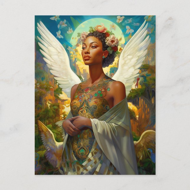 Postal El arte de la fantasía de la diosa ángel afroameri (Anverso)