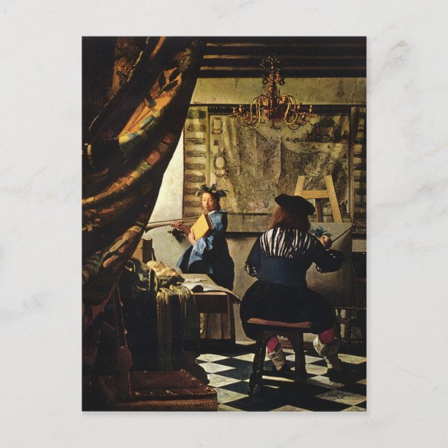 Postal El arte de la pintura de Johannes Vermeer, alreded (Anverso)